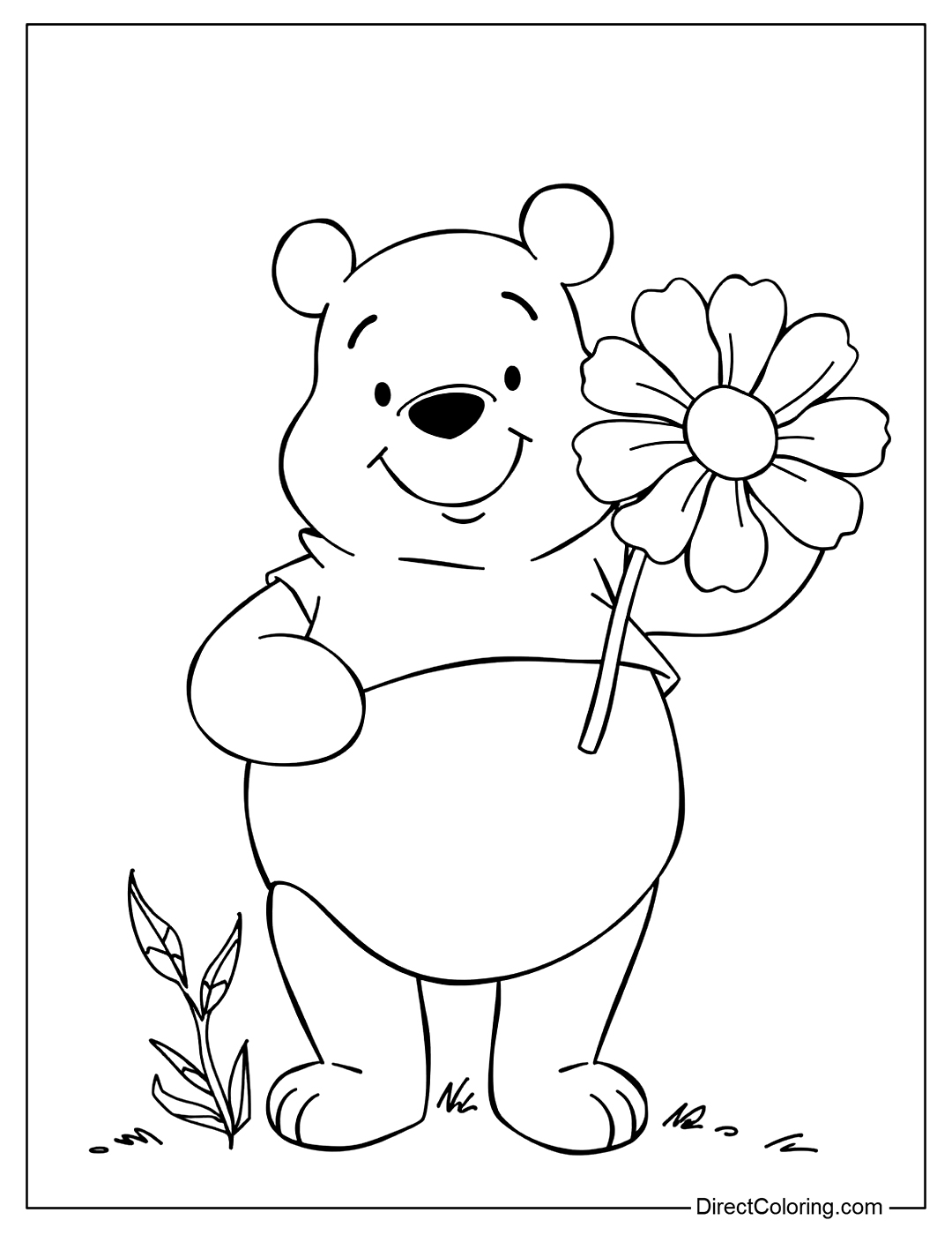 Winnie The Pooh with Flower Coloring Free